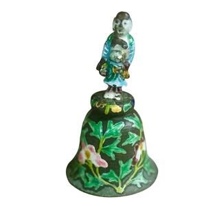 Vintage Cloisonné Bell with Hand-Painted Asian Figure Handle